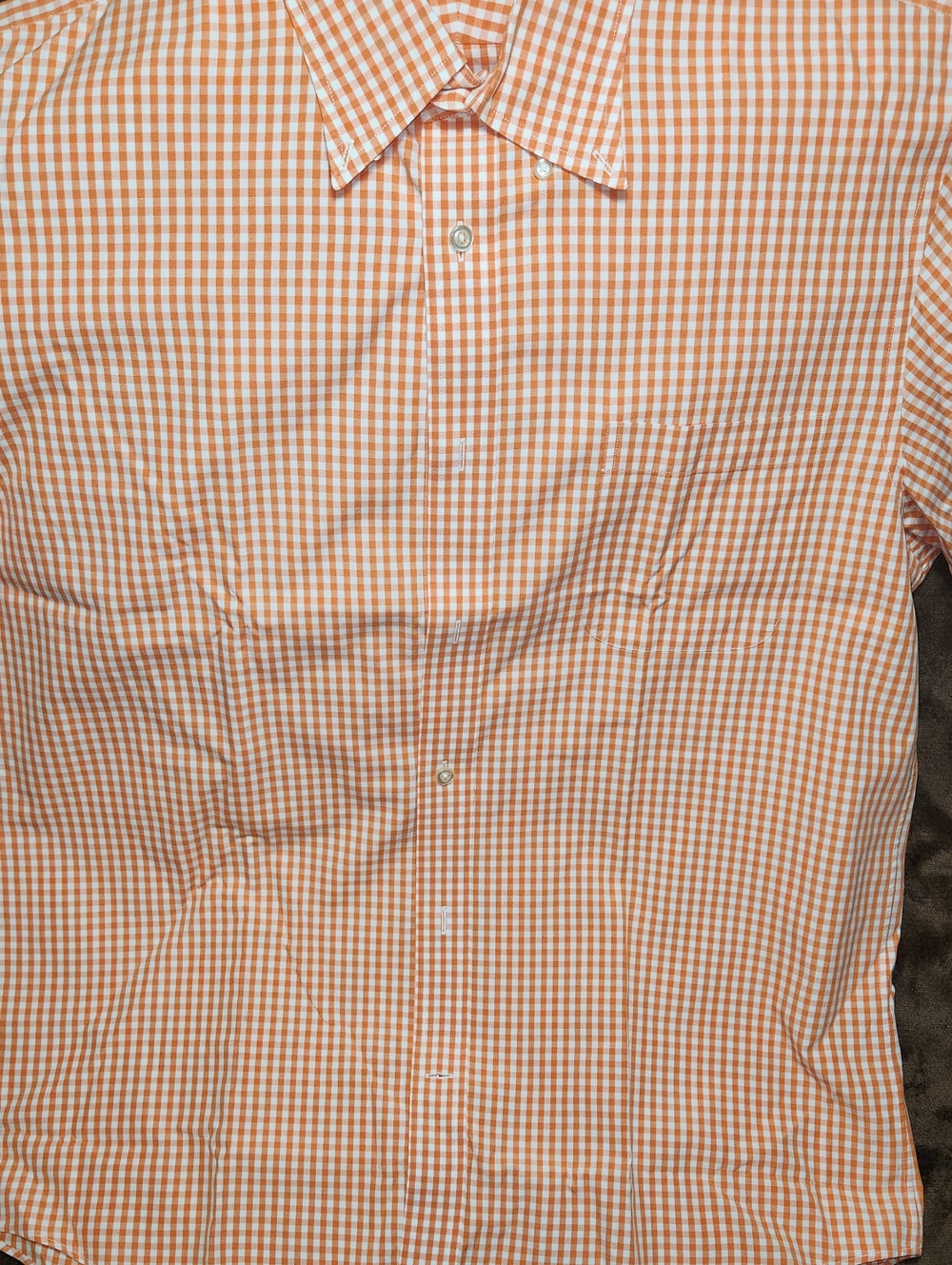 Lands' End Orange Gingham Button-Down Shirt Short Sleeve Size XL New Condition!